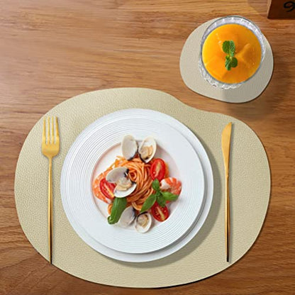 Faux Leather Placemat Set 4 Heat Resistant,Waterproof,Wipeable Placemats,Leather Placemat,Round Placemat,Suitable for Kitchens and Living Rooms - color: Golden Leather Placemats