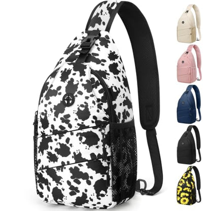 Pritent Crossbody Bags for Women Men Trendy Sling Bag Backpack Casual Chest Bag with Convertible Shoulder Strap - color: Cowprint, size: Medium