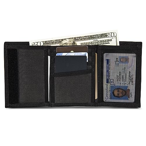 Wolverine Mens Bifold Wallet | RFID Protection | ID Window | Card Slots | Bill Pocket | Durable | Leather | Canvas - color: Durashocks - Black/Brown
