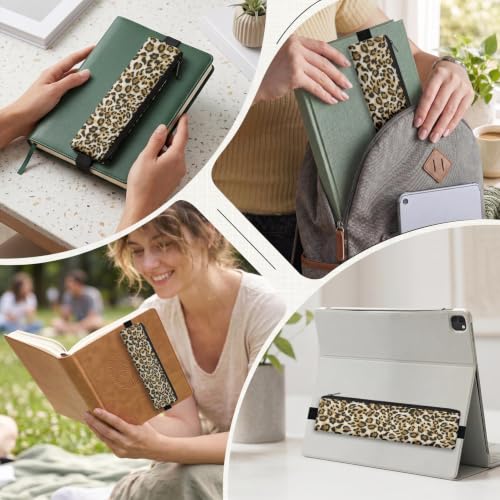 12 Pack Leopard Elastic Pen Holder for Notebooks | PU Leather Pencil Case With Zipper, Pen Pouch for Journals Planner and Notebooks - color: Leopard Print