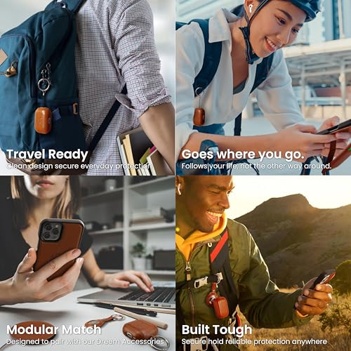 Dreem Real Leather AirPods Pro 3 Case Cover, Keychain Carabiner Clip, for Apple AirPods Pro 3 Case, Leather + Protective Hard Plastic Shell, MagSafe OK, with Reveal Motion Effect [Om:Black] - color: *Real Leather* Black, size: AirPods Pro 3