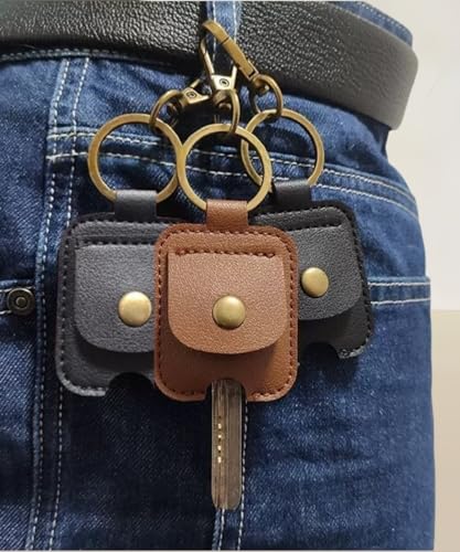3 Pcs Leather Key Holder with Snap Closure, Keychain Sleeve with Metal Clip, Black,Brown,Red - color: Black