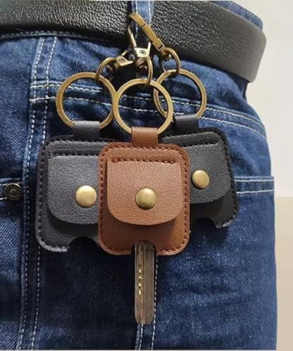 3 Pcs Leather Key Holder with Snap Closure, Keychain Sleeve with Metal Clip, Black,Brown,Red - color: Black