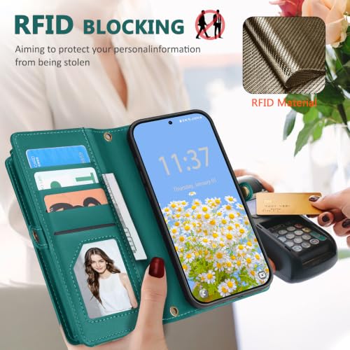 for Samsumg Galaxy S26 Wallet Case, Detachable Magnetic Phone Case,Faux Leather Strap Wallet,with RFID Blocking,Zipper Card Holder,Shoulder Straps (Green) - color: Green, size: Samsumg Galaxy S26