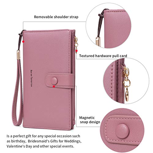 myfriday Touch Screen RFID Phone Crossbody Purse with 2 Straps for Women | Clear phone window, RFID card space, 11 slots and zip pockets support quick calls, errands, theme parks and travel - color: B-pink