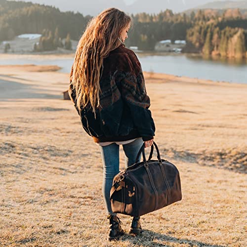 Genuine Top Grain Leather Duffle Bag - Vintage Retro Travel, Overnight Weekender, Carry on Luggage Bag with Adjustable Shoulder Strap & Interior Pocket - Stylish Gym Bag for Men & Women