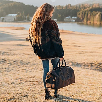 Genuine Top Grain Leather Duffle Bag - Vintage Retro Travel, Overnight Weekender, Carry on Luggage Bag with Adjustable Shoulder Strap & Interior Pocket - Stylish Gym Bag for Men & Women