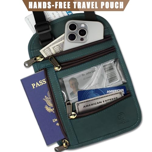 Ringsun Genuine Leather Passport Holder For Travel, RFID Blocking Slim Neck Wallet with Adjustable Strap for Women and Men, Travel Essentials to Keep Cash, Credit Cards and Documents Safe, Blue - color: Blue