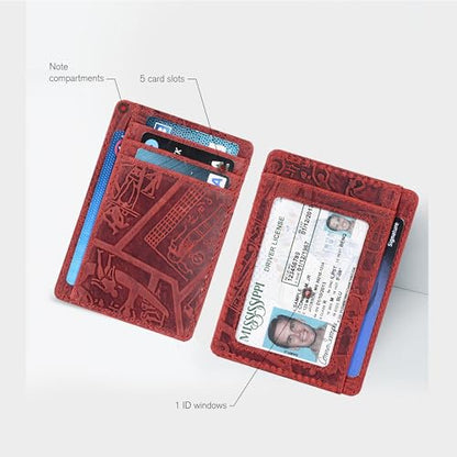 Oak Leathers Leather Wallet Slim Design - RFID Card Holder Men Women | Handmade Wallet, Durable Stitching, Gift for Men and Women, Small and Funtional, Id Window - color: Egyptian Red