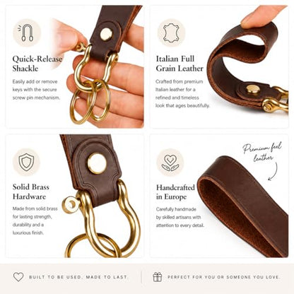 L'Atelier de Romy Keychain for Men & Women – Full Grain Leather Key Chain, Minimalist Car Key Holder - color: Natural