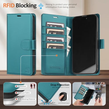 Shieldtop Compatible with Magsafe Magnetic 2 in 1 Detachable iPhone 12 Pro Wallet Case with Card Holder Credit Slots Men Women,PU Leather RFID Blocking Flip Kickstand for Apple 12 6.1",Blue Green - color: Blue Green, size: iPhone 12 - 6.1"/iPhone 12 Pro -