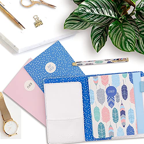 Pukka Pad, Carpe Diem A6 Notebook Cover and Passport Holder - 5.2 x 4.3 in - Features 4 Elastic Note Pad Holders, 2 Inside Pockets, Business Card Slot, and Pen Holder - Feathers - color: Feathers