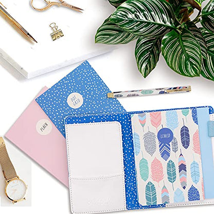 Pukka Pad, Carpe Diem A6 Notebook Cover and Passport Holder - 5.2 x 4.3 in - Features 4 Elastic Note Pad Holders, 2 Inside Pockets, Business Card Slot, and Pen Holder - Feathers - color: Feathers