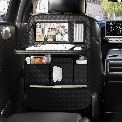 Back Seat Car Organizer 1 Pack,Backseat Organizer with Tray,Multifunctional Car Seat Back Storage Box with Foldable Tablet Holder (Black, Weave) - color: Black, size: Weave