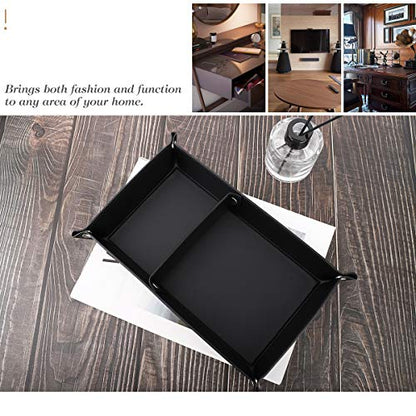 Luxspire Valet Tray, PU Leather Catchall Tray for Men Women, Removable Two Compartments Desk Storage Plate for Key Coin Phone Jewelry Wallet - Black, Double Grid (TRAY124) - size: 13" x 8.7" x 0.2"