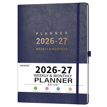 Planner 2026-2027 - Jul 2026 - Jun 2026, 8.5" x 11" 2026-2027 Planner Weekly and Monthly, Faux Leather Cover, Pen Holder, Pocket, 25 Notes Pages, A4 Premium Paper - Blue - color: blue
