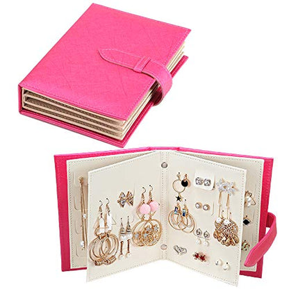 Fangoo Earring Organizer Book Design Earring Holder Travel Jewelry Storage Case Tray Holder, Capable to Hold 42 Pairs (Rose) - color: Rose