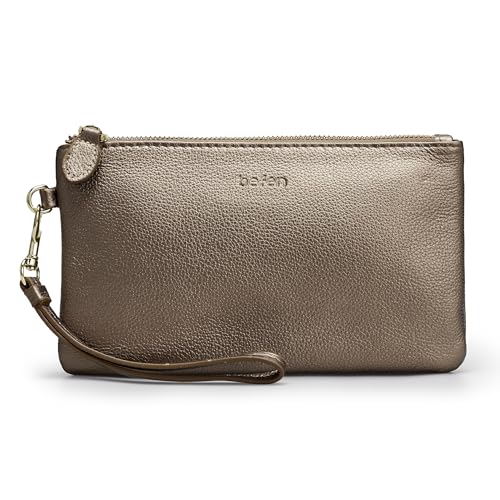 befen Genuine Leather Wristlet Clutch RFID Blocking Bag Cell Phone Purse | Cell Phone Wristlet Clutch for Women, Small Wallet Purses with RFID Blocking Card Slots - color: Metallic Bronze Pewter
