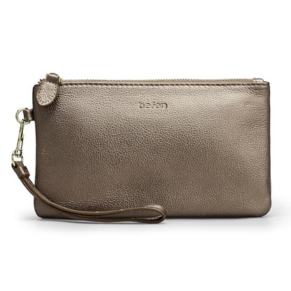 befen Genuine Leather Wristlet Clutch RFID Blocking Bag Cell Phone Purse | Cell Phone Wristlet Clutch for Women, Small Wallet Purses with RFID Blocking Card Slots - color: Metallic Bronze Pewter