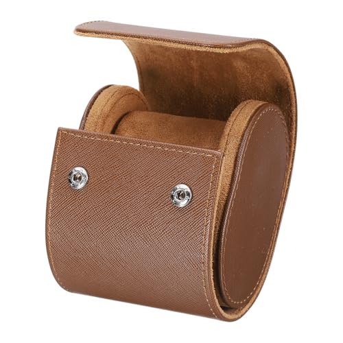 HARFINGTON Watch Roll Travel Case Single Slot Portable Leather Watch Case for Men and Women, Watches Storage Organizer with Removable Pillow for Traveling, Display, Cross-grain Textured Brown - color: Brown, size: Single Slot
