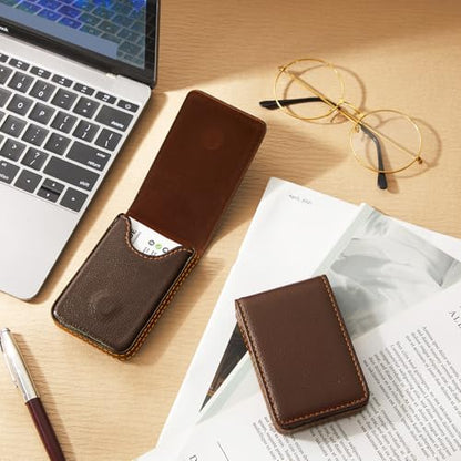Outus 4 Pieces Business Card Holder, Gift for Husband Him Men PU Leather Business Card Case Pocket Wallet with Magnetic Shut for Valentine's Day Gift(Coffee) - color: Coffee
