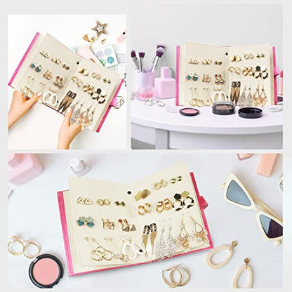 Fangoo Earring Organizer Book Design Earring Holder Travel Jewelry Storage Case Tray Holder, Capable to Hold 42 Pairs (Rose) - color: Rose