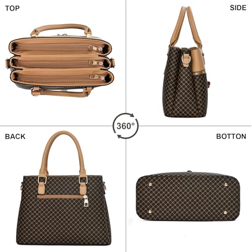 KURGOOL Dual-tone Purse Handbags for Women, 3 Zip Compartments Tote Bag, Trendy Leather Designer Shoulder Satchel Purses - color: Ins-coffee Brown