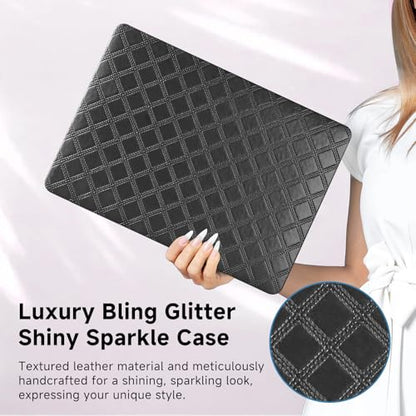for MacBook Air 13 inch Case M5 M4 M3 M2 2026-2022 Checker Leather Cover | Precise Logo Cutout,Scratch,Elegant Laptop Hard Case, Keyboard Cover,Black,Model: A3449 A3240 A3113 A2681 - color: Black, size: 2022-2026 MacBook Air 13.6 inch M2 M3 M4 M5