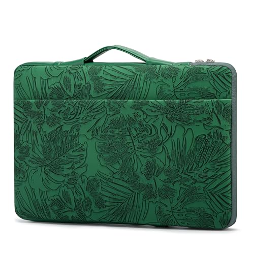Kinmac Embossed PU Leather 360° Heavy Duty Protective Laptop Sleeve with Poacket (Green Leaves, 16 inch-16.2 inch) - color: Green Leaves, size: 16 inch-16.2 inch