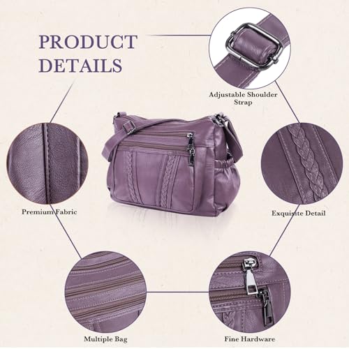 ELDA Crossbody Bags For Women Pocketbooks Soft PU Leather Purses and Handbags Multi Pocket Shoulder Bag - color: Taro