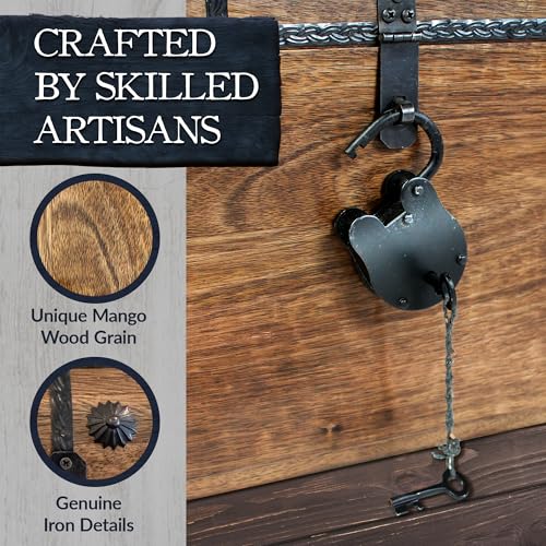 Wooden Pirate Treasure Chest with Lock & Skeleton Key Medium | Handmade Wooden Storage Box Kids Treasure Chest For Jewelry, Coins, Trinkets, Keepsake Gifts, Decor - size: Medium 11 x 6 x 6.75