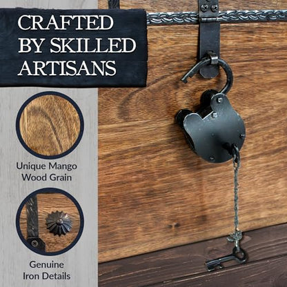 Wooden Pirate Treasure Chest with Lock & Skeleton Key Medium | Handmade Wooden Storage Box Kids Treasure Chest For Jewelry, Coins, Trinkets, Keepsake Gifts, Decor - size: Medium 11 x 6 x 6.75