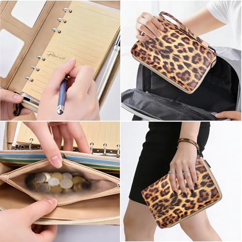 A6 Binder Zipper Budget, Planner for Travel & Study | Faux leather A6 organizer with zipper, cash pouches, lined pages, card slots and pen holder for budgeting. - color: Brown
