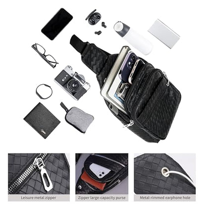 Sling Bag Set, PU Leather Sling Bag, Multi-Zipper Design for Travel, Outdoors, Valentine’s Day Gifts - color: 03-black