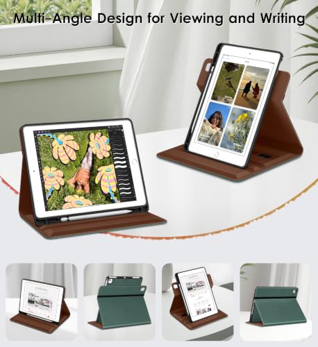 DTTO for iPad 6th/5th Gen 9.7 Inch Case (2018/2017), Midnight Green | 360 Degree Rotating Premium Faux Leather Folio Stand Cover with Pencil Holder for iPad Air 1 / Air 2, Auto Sleep/Wake - color: New Midnight Green