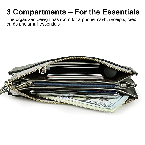 befen Genuine Leather Wristlet Clutch for Women Ultra-Slim Ladies Credit Card Holder Wallet Purses with RFID Protection - color: Warm Silver