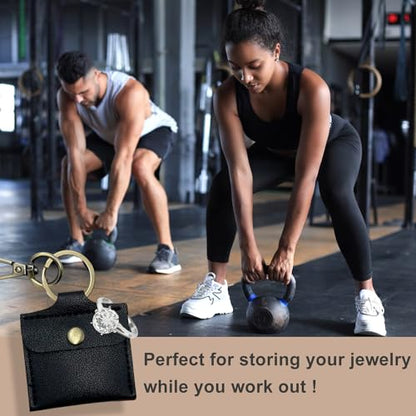 Ring Holder Keychain for Gym, Leather Jewelry Travel Pouch for Wedding Ring, Necklaces, Mini coin pouch for Women - color: Black