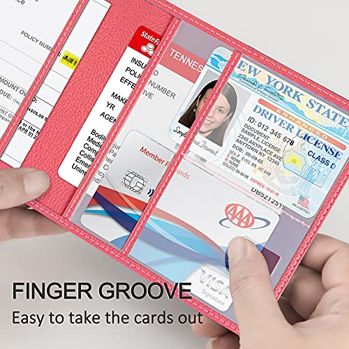 Car Registration and Insurance Holder, Premium PU Leather Vehicle Glove Box Car Organizer Men Women Wallet Accessories Case for ID, Driver's License - Pink - color: Pink