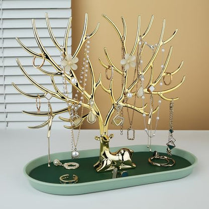 MORE&LESS Antlers Jewelry Display Stand,Gold Deer Hanging Organizer for Ring Earrings Necklace Bracelet - color: Gold