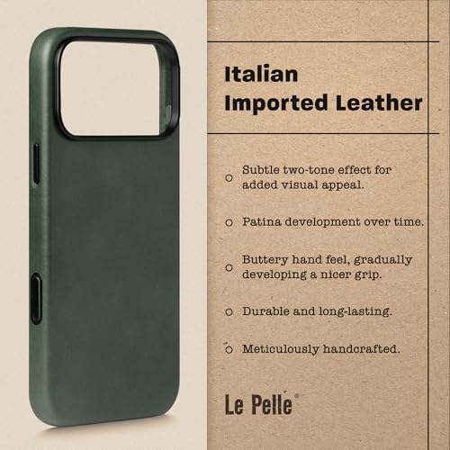 Handcrafted Premium Italian Leather Case for iPhone 17 Pro Max - [Built-in Camera Control] - Compatible with Magsafe - Two-Tone Effect with Unique Patina Over Time - Emerald Green | For iPhone 17 Pro Max, Built-in Camera&AI Control, Compatible with MagSaf