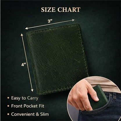 Genuine Leather Bifold Card Holder Wallet, Forest Green | Men & Women, Slim Minimalist, Front Pocket, Compact Travel & Everyday Carry - color: Green