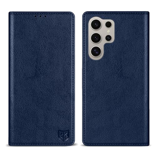 ZZXX for Samsung Galaxy S25 Ultra Wallet Case with [RFID Blocking] Card Slot Stand Strong Magnetic Leather Flip Fold Protective Phone Case for Samsung Galaxy S25 Ultra Case Wallet(Blue-6.8 inch) - color: Blue