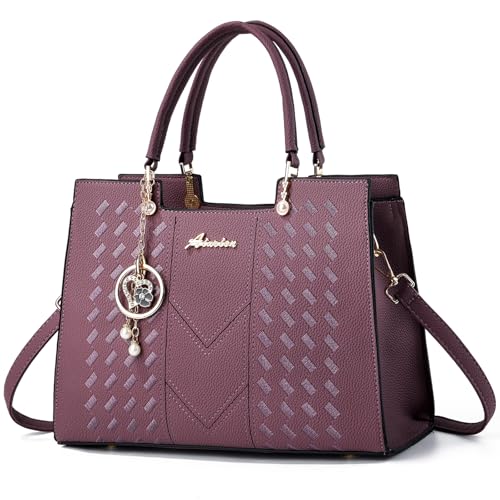 ALARION Purses and Handbags for Women Satchel Purse,PU Leather Tote Bag Crossbody Top Handle Bags with Zipper - color: Lizi CX Purple