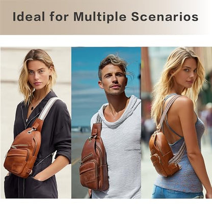 Sling Bag Set, PU Leather Sling Bag, Multi-Zipper Design for Travel, Outdoors, Valentine’s Day Gifts - color: 02-lbrown