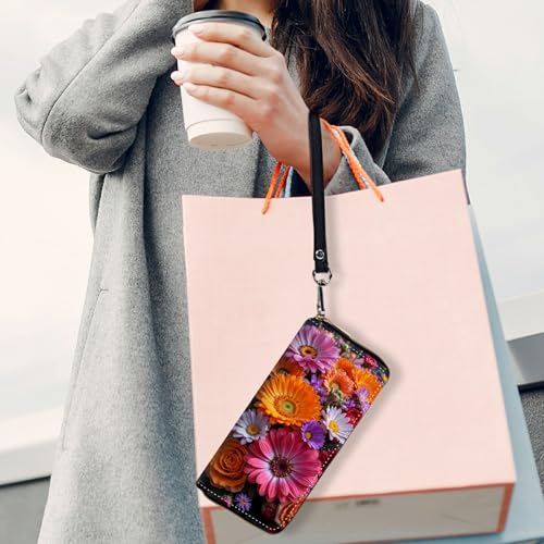 Bloom Garden Wristlet Wallet for Women, RFID Blocking Phone Wallet, Large Capacity Zip Around Clutch, Fits iPhone 15 Pro Max, Travel Organizer Purse - color: Bloom Garden