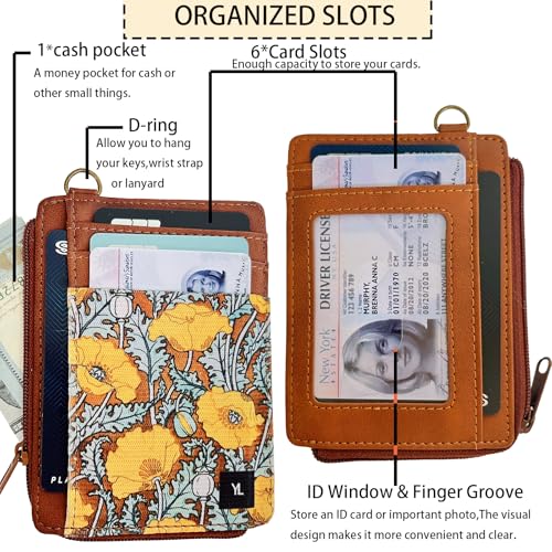 Credit Card Holder RFID Blocking Slim Wallet Women Front Pocket | Mini Small Leather Wallet with ID Window Cash Purse Cute Minimalist Travel Gift for Women Lightweight Card Holder - color: dandelion