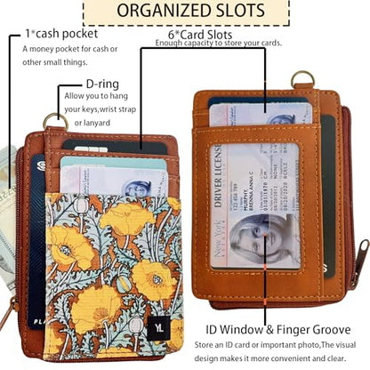 Credit Card Holder RFID Blocking Slim Wallet Women Front Pocket | Mini Small Leather Wallet with ID Window Cash Purse Cute Minimalist Travel Gift for Women Lightweight Card Holder - color: dandelion