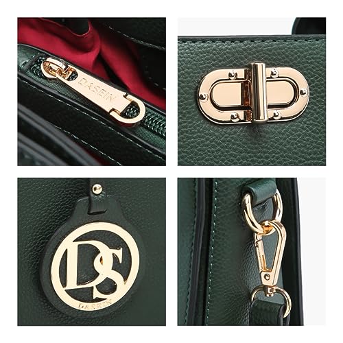 Dasein Women Handbags Purses Ladies Work Purse Satchel Tote Top Handle Shoulder Bags with Matching Clutch - color: 1pebbled Dark Green