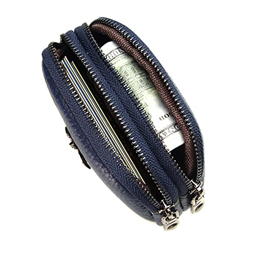 Genuine Leather Coin Purse for Women Small Double Zipper Wallet Mini Change Pouch with Bee Charm for Cash Cards Keys Cute Compact Organizer (Royal Blue) - color: Royal Blue