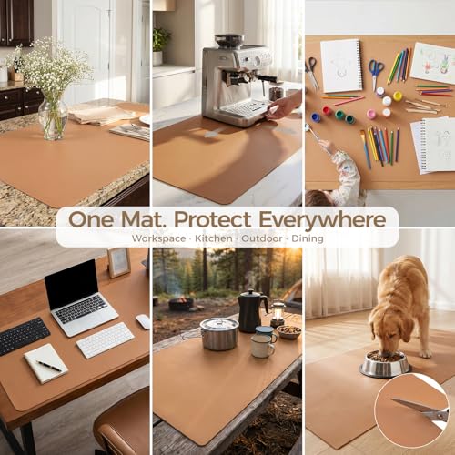 1.6mm Thick Leather 15x72 Inch Non-Slip Mat, Waterproof Countertop Protector, Extended Dresser Topper/Kitchen Counter Mat, Caramel Brown - color: Caramel Brown, size: 15" x 72"